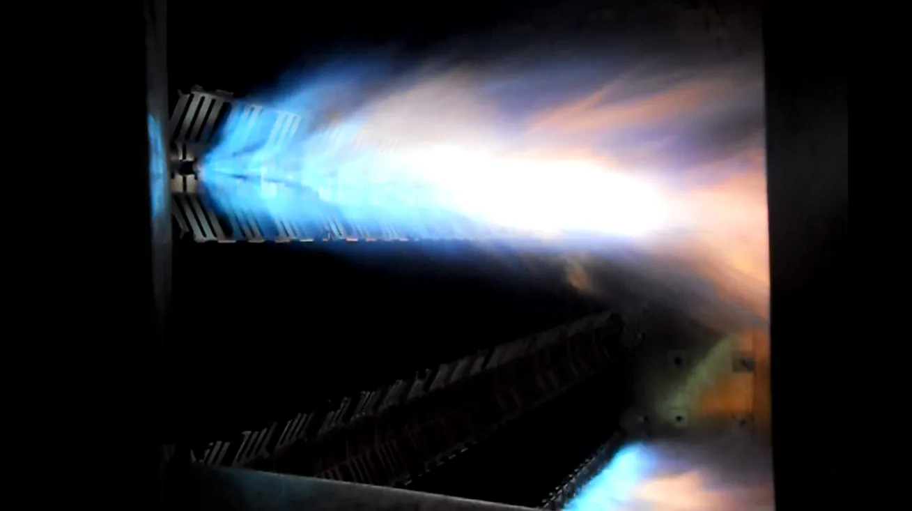 Burner flame inside a combustion chamber