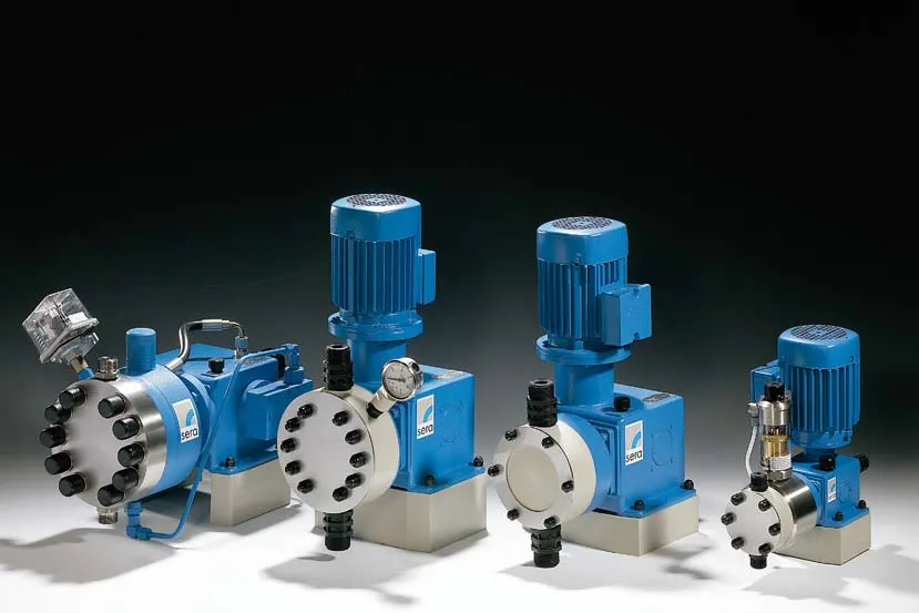 SERA diaphragm dosing pumps with blue motors